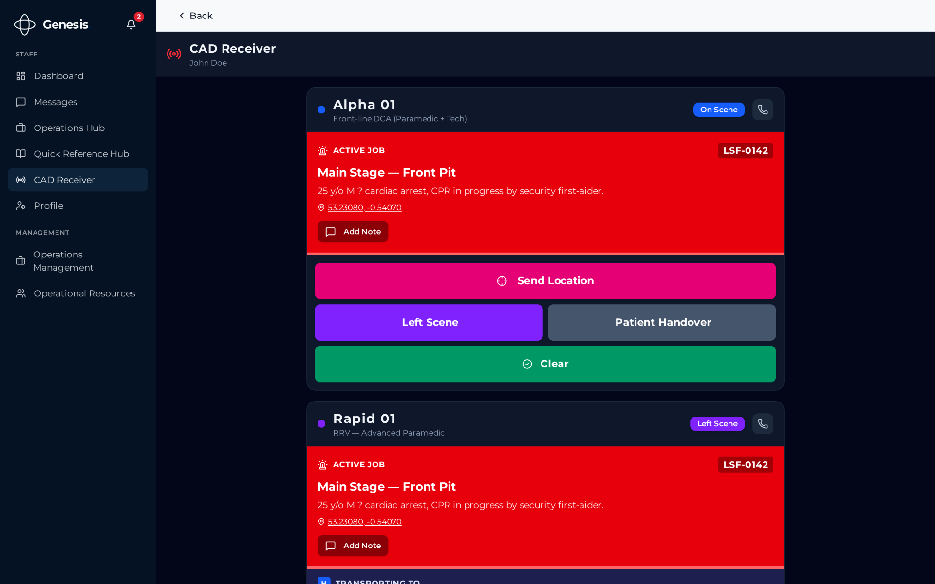 Genesis CAD dispatch interface