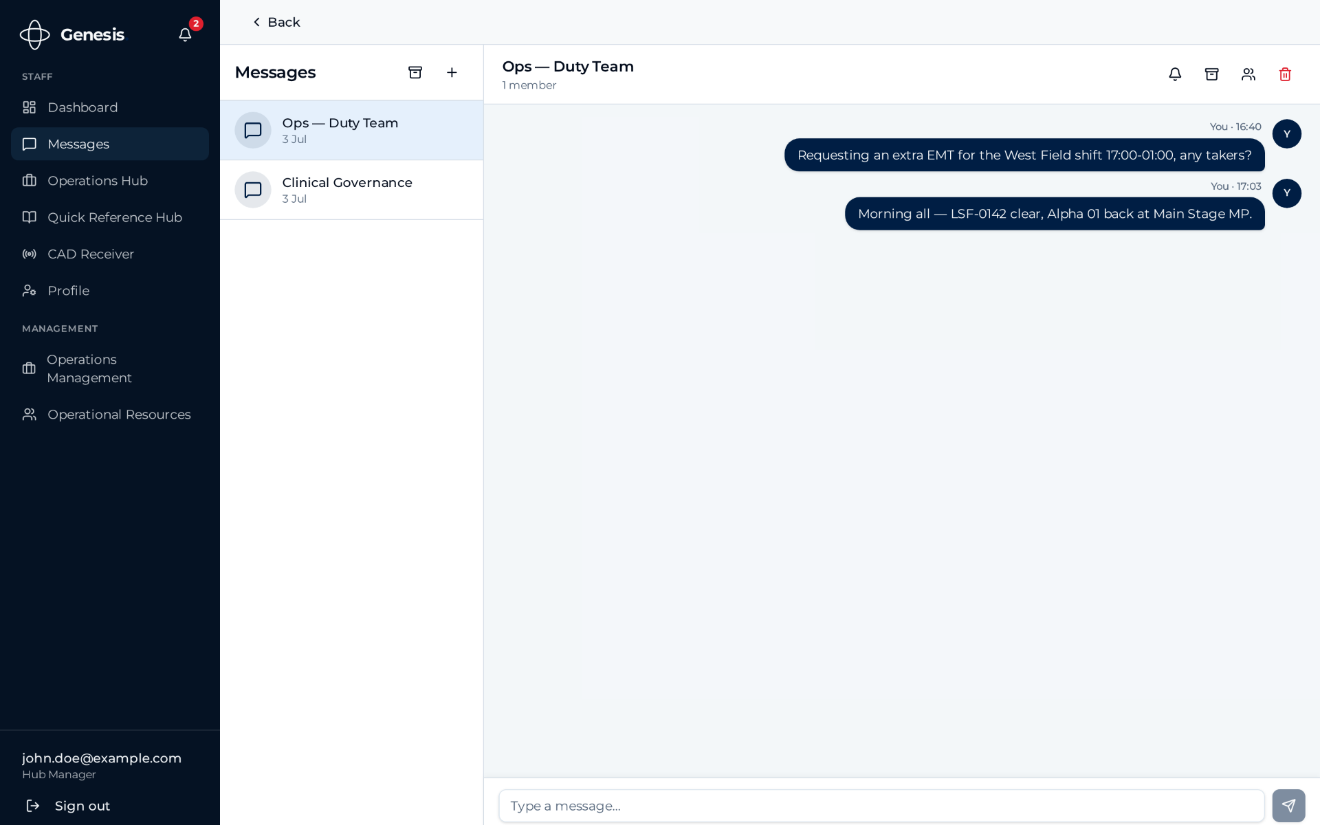 Genesis secure team messaging