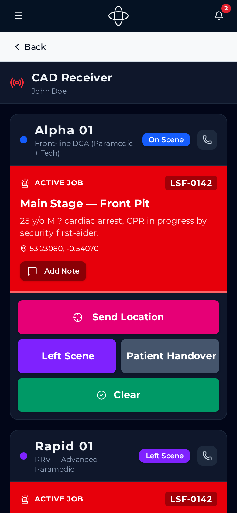 Mobile CAD receiver used by responders